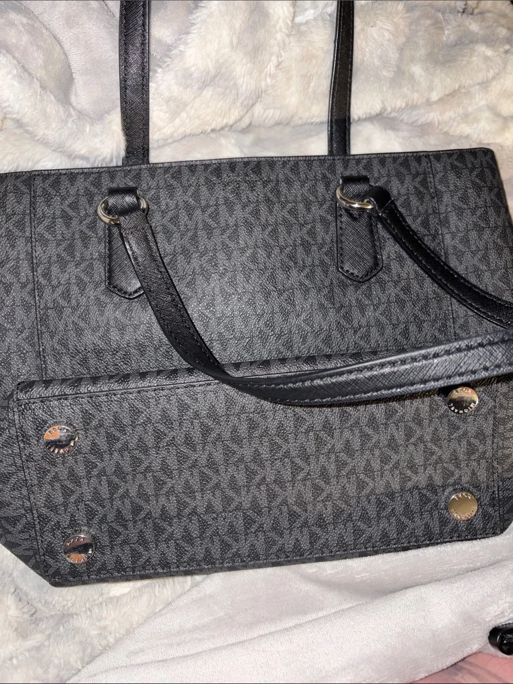 Michael Kors Black Logo Tote with Exterior Wallet Pocket